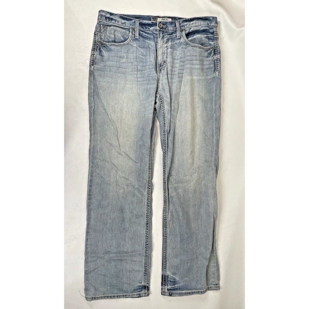 BKE Buckle Seth Straight Leg Jeans Mens 38L Light Wash Blue Denim GA14